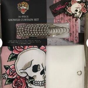 NWT Ed Hardy Pink Skull and Roses 14 piece Shower Curtain Set